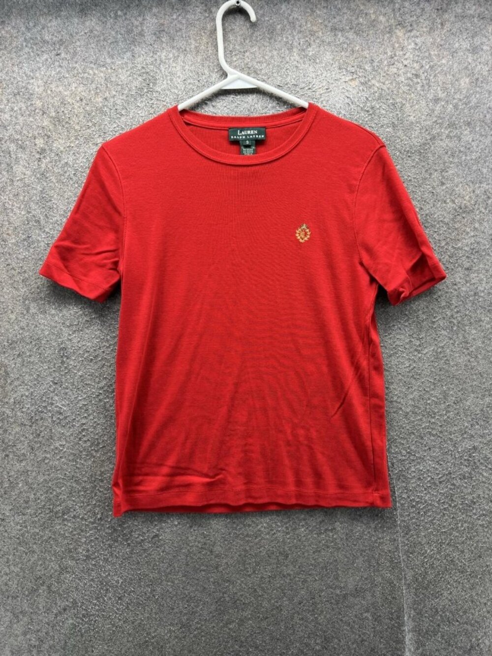 Lauren Ralph Lauren Shirt Women Small Red Short Sleeve Embroidered Crest Tee